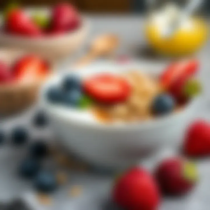 Delicious Healthy Breakfast Bowl A beautifully arranged healthy breakfast bowl containing yogurt, granola, and berries.