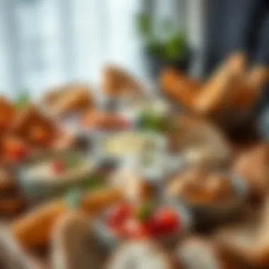 Gourmet spread of assorted dips and breads