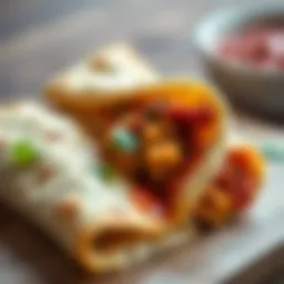 A close-up of spicy tantuni wrapped in flatbread