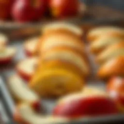 Sliced apples arranged on a tray