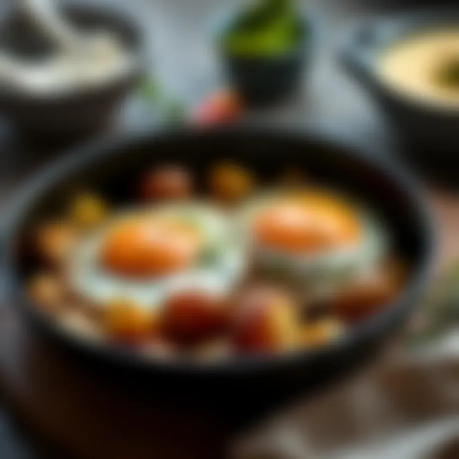 A vibrant dish of air-fried eggs and potatoes