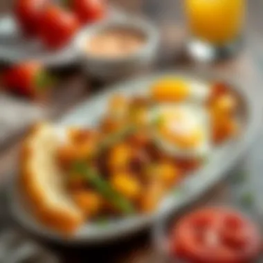 Elegant presentation of air-fried potatoes and eggs