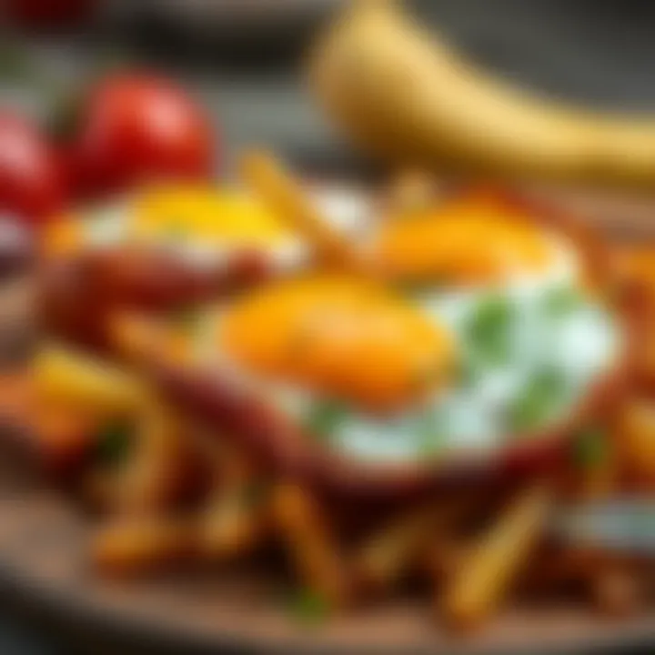 A close-up of a golden-brown potato and egg creation