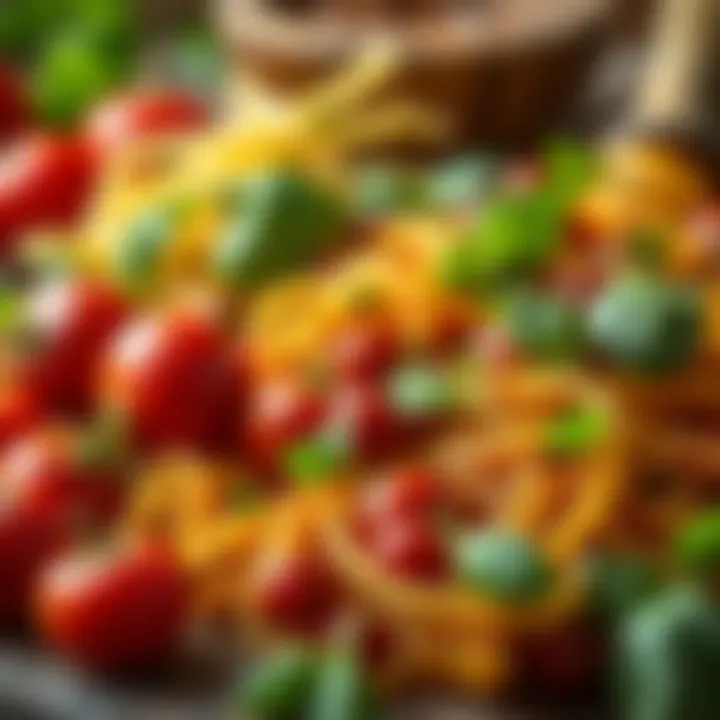 A close-up of fresh ingredients used in making various Ankara pasta dishes.