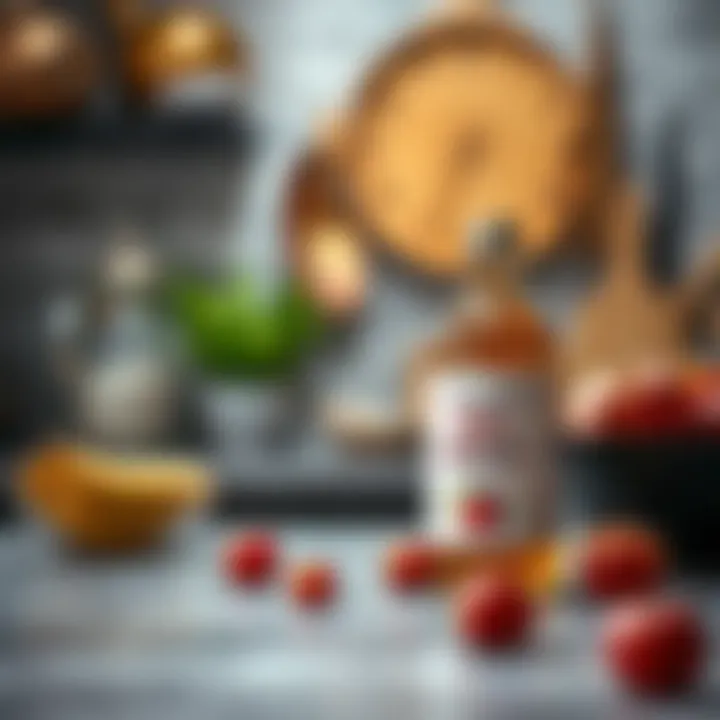 A serene kitchen scene with apple cider vinegar on a countertop.