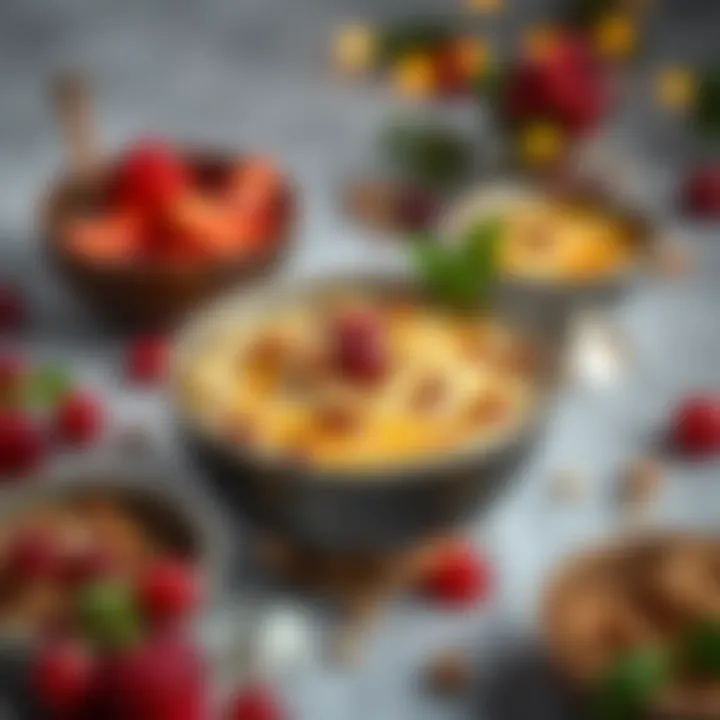 An elegant bowl of Aşure garnished with nuts and fruits, representing festive sharing.