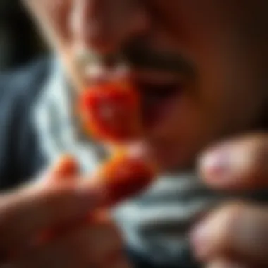 Savoring the Delight of Baghdad Dates A close-up of a person enjoying Baghdad dates