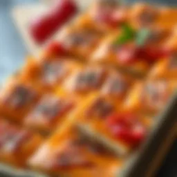 Close-up of golden brown baklava in a rectangular tray