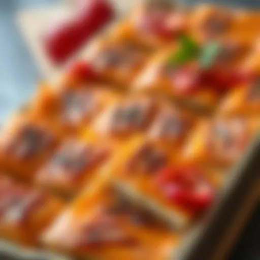 Close-up of golden brown baklava in a rectangular tray