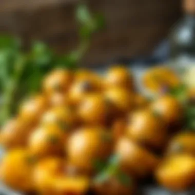 A platter of balloon potatoes garnished with herbs