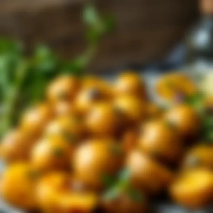 A platter of balloon potatoes garnished with herbs