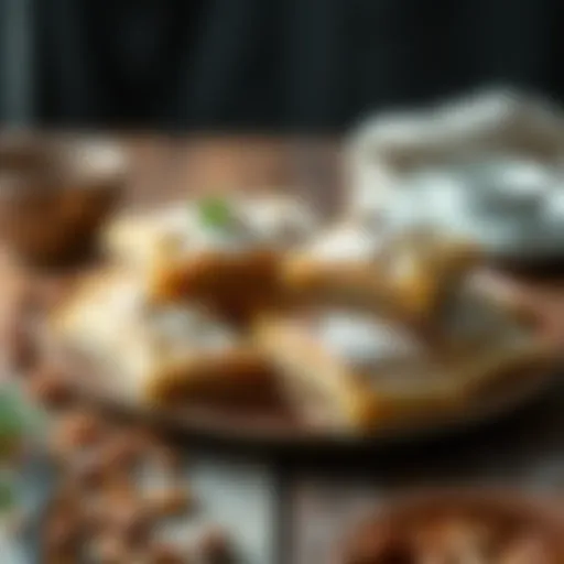 A beautifully arranged plate of sliced baklava showcasing its flaky layers and nuts.