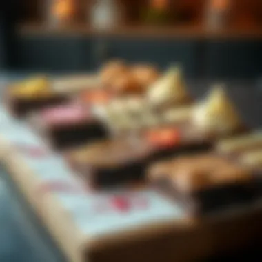A beautifully arranged platter of assorted brownies with toppings