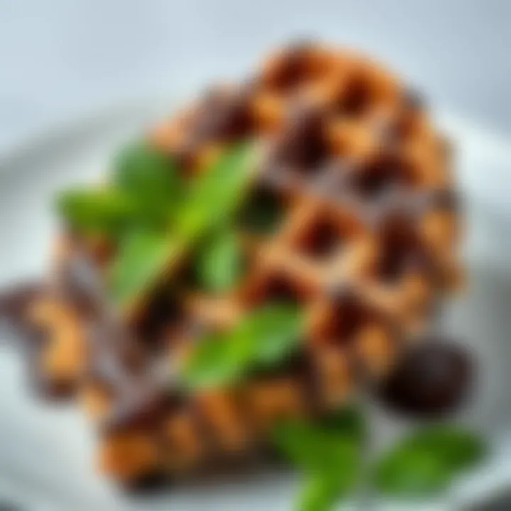 Indulgent Chocolate Delight Waffle drizzled with chocolate sauce and garnished with mint leaves