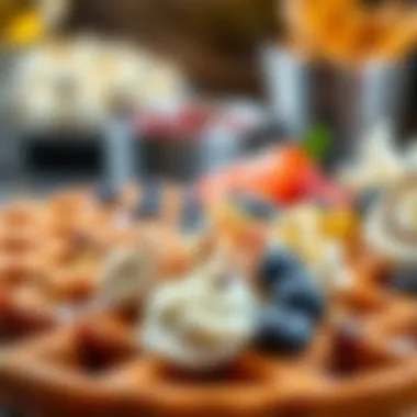 A Symphony of Flavors Close-up of waffles with a variety of toppings