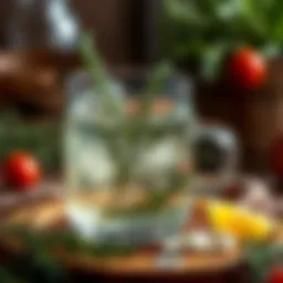 Fresh rosemary sprigs in water