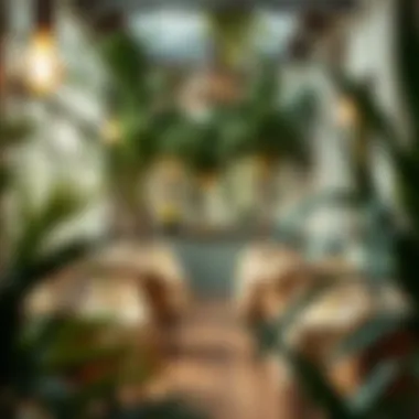 An elegant interior of a restaurant with natural elements and decor