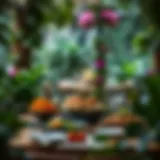 A beautifully arranged botanical dining table surrounded by greenery