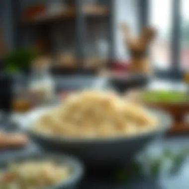 A close-up of bulgur being prepared in a modern kitchen setting.