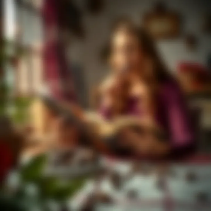 A serene setting with a person enjoying chocolate while reading a book