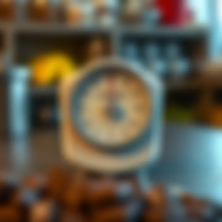 A measuring scale showing weight adjustment due to chocolate consumption