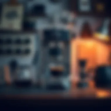 Perfect Setup for Coffee Enthusiasts An organized workspace with a professional coffee machine and accessories