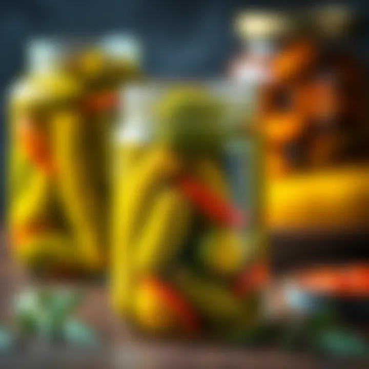 Intricate Flavors in Every Bite A close-up view of the intricate flavors in a jar of pickles