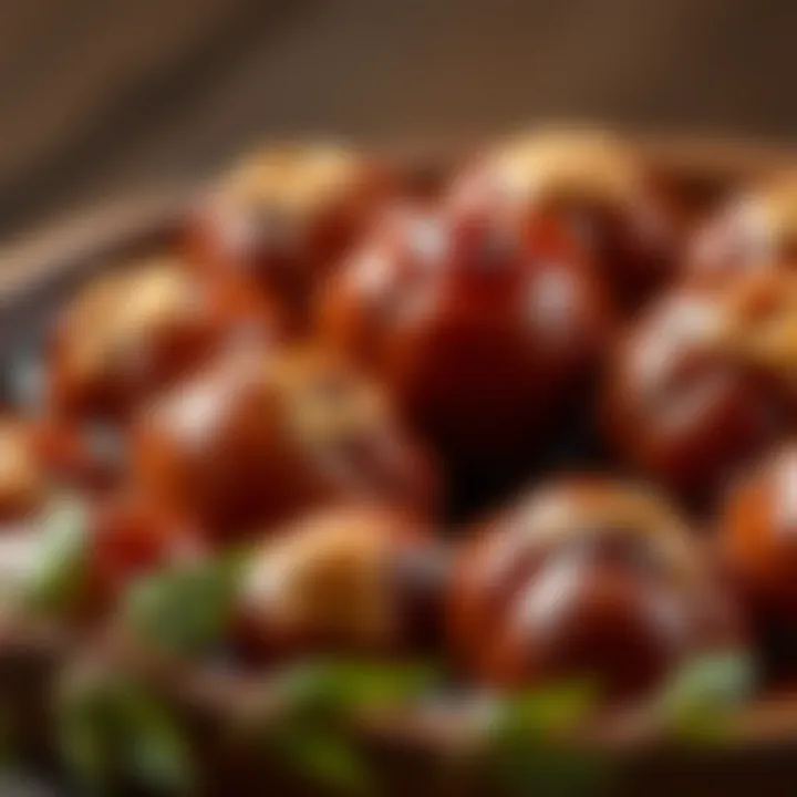 Close-up of chestnuts glistening with syrup, highlighting their texture.