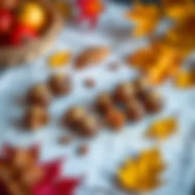 Traditional Autumn Setup A traditional setup highlighting chestnut candy alongside autumn leaves