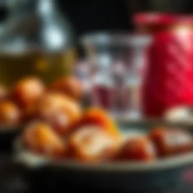 A close-up of dates and water, traditional iftar items