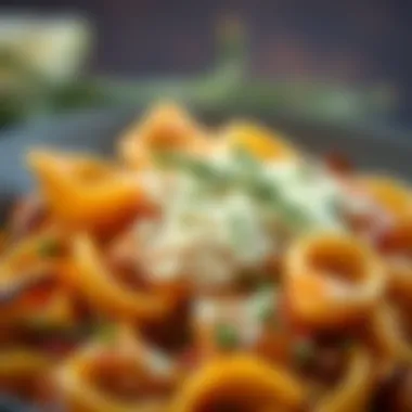 Close-up of a Delicious Shell Pasta Dish A close-up of a delicious shell pasta dish topped with cheese and herbs