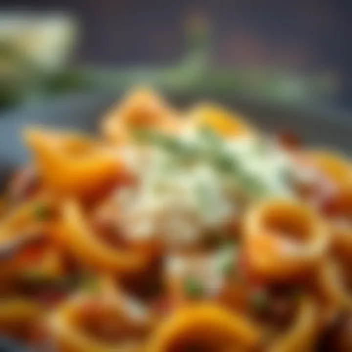Close-up of a Delicious Shell Pasta Dish A close-up of a delicious shell pasta dish topped with cheese and herbs
