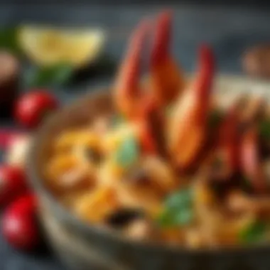 Seafood Delight with Shell Pasta A vibrant seafood pasta dish with rich colors and textures