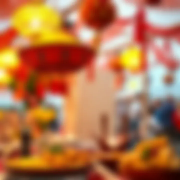 A vibrant celebration of a religious festival with traditional decorations