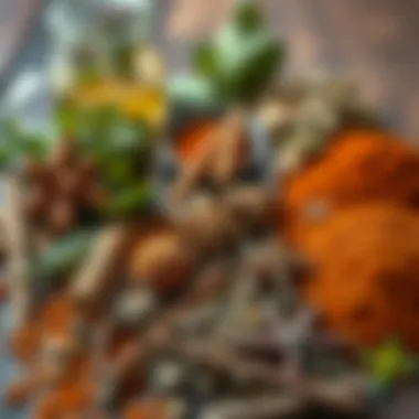 A vibrant arrangement of herbs and spices that are essential components of diox tea.