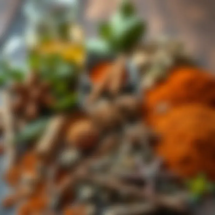A vibrant arrangement of herbs and spices that are essential components of diox tea.