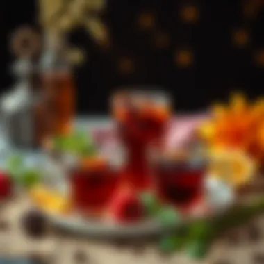 An elegant display of diox tea prepared with various garnishes and health benefits highlighted.