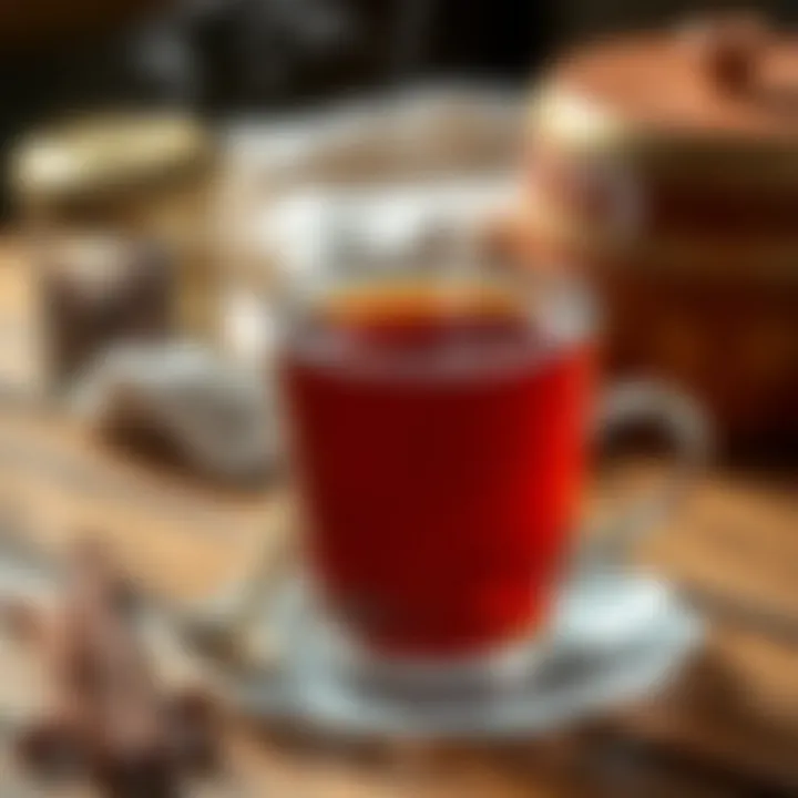 A steaming cup of diox tea placed on a wooden table, exuding warmth and aroma.