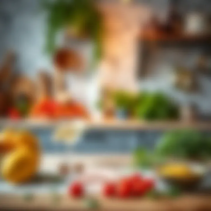 Inviting Space for Healthy Culinary Creations A serene kitchen scene with natural ingredients and herbs, evoking a sense of wellness.