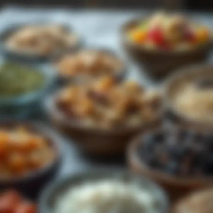 Diverse Whole Grains for Healthy Choices A selection of whole grains displayed in small bowls, highlighting their textures and colors.