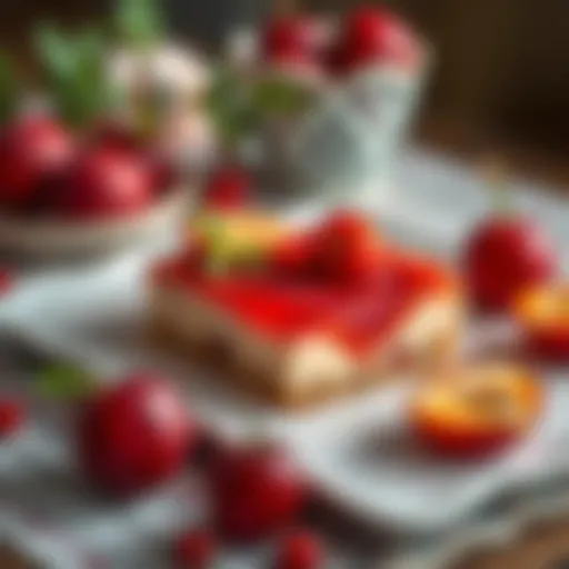 Elegant presentation of red quince dessert with garnishes