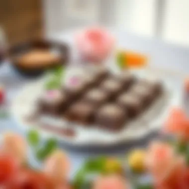 Artful Presentation of Chocolate Treats A beautifully arranged platter of Eti Karam Sutlu Chocolate with elegant garnishes