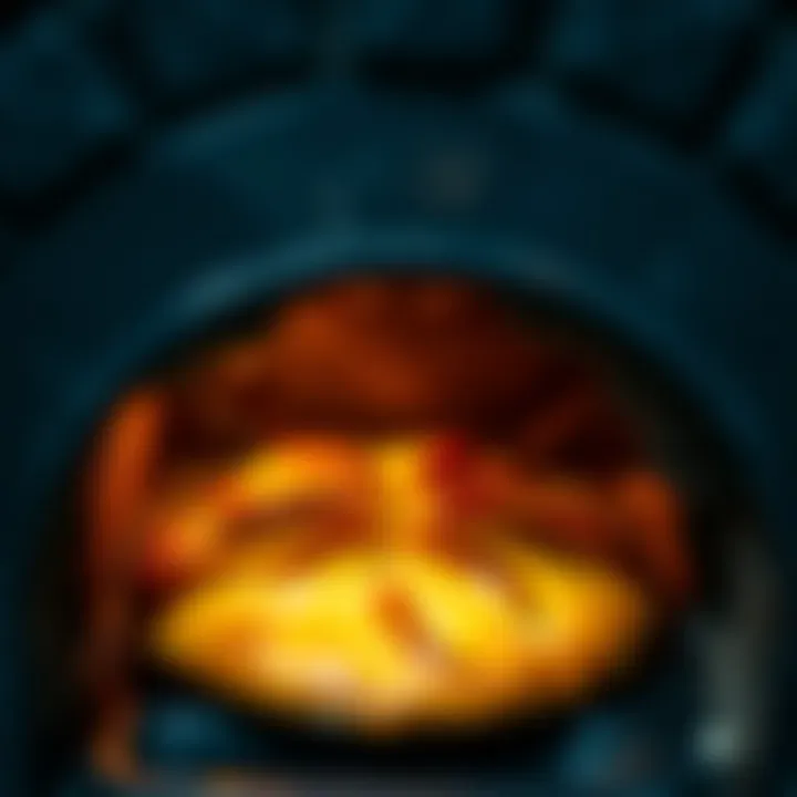 Baked pide emerging from a traditional oven