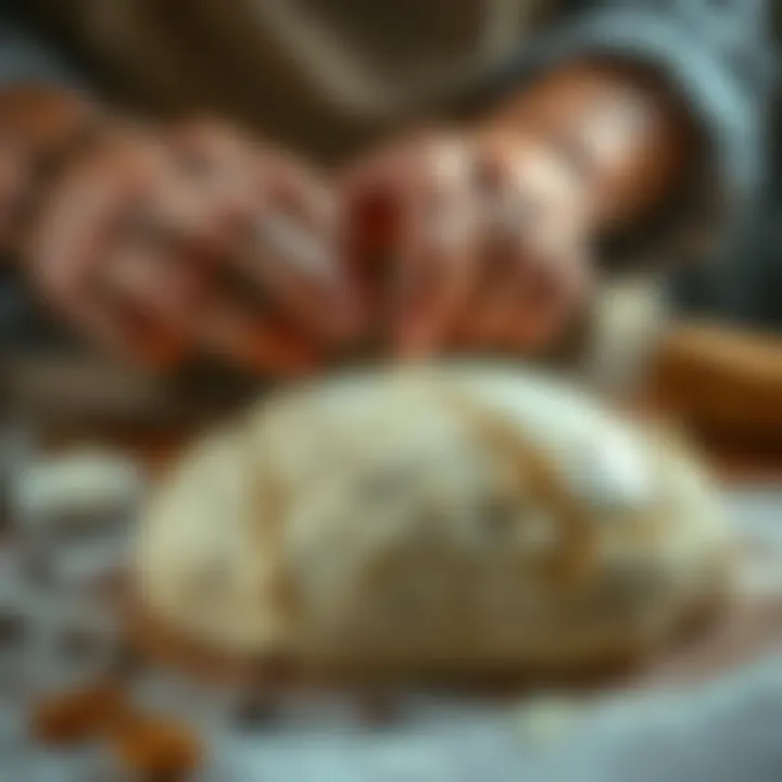 Close-up of dough kneading with natural ingredients