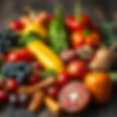 Fruits and Vegetables for Thyroid Wellness A vibrant display of fruits and vegetables that support thyroid health