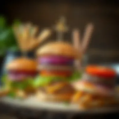 Gourmet burger toppings and buns arrangement