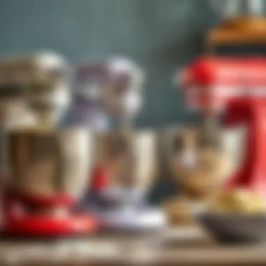 Brand Comparison of Dough Mixers Dough mixers of different brands lined up for comparison.