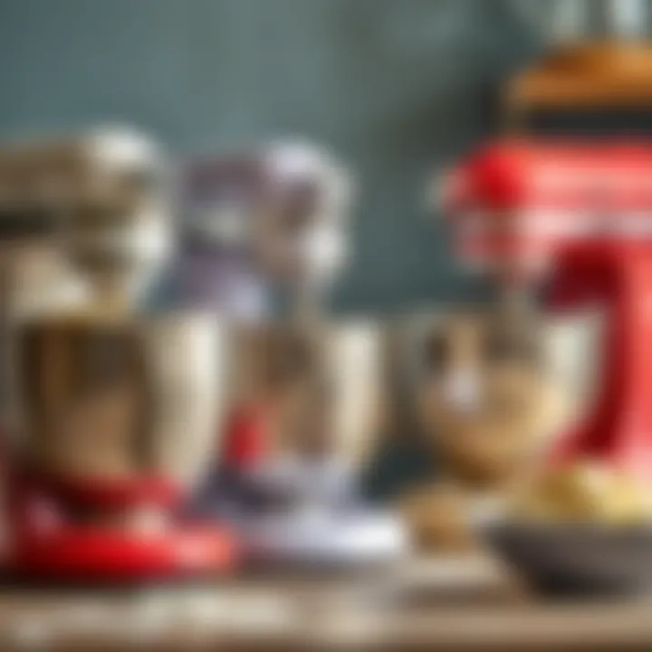 Brand Comparison of Dough Mixers Dough mixers of different brands lined up for comparison.