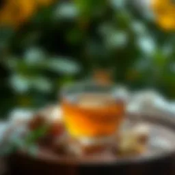 A serene cup of herbal tea infused with ginger and honey