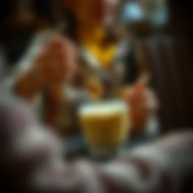 A person enjoying honey milk in a cozy environment